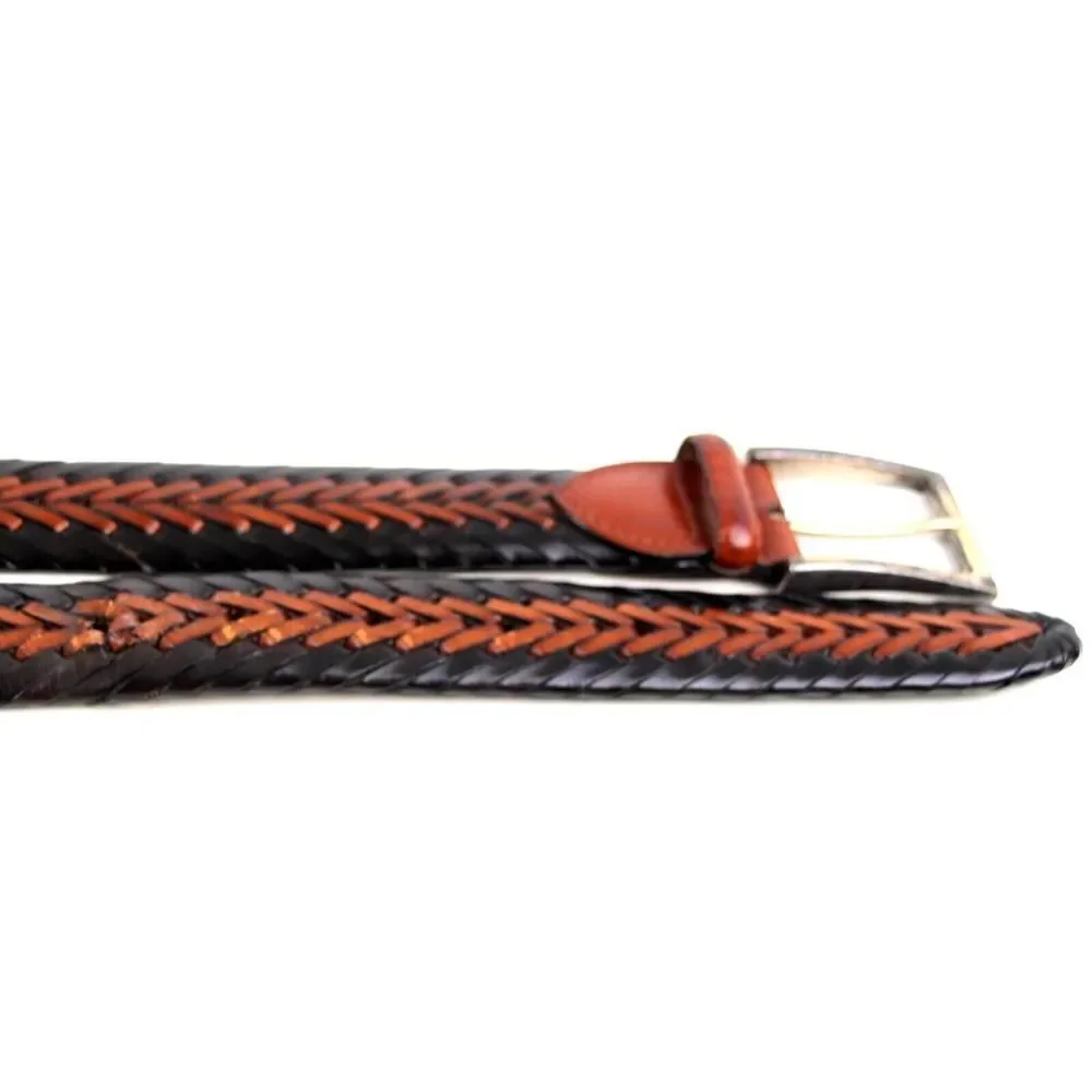 Leather Island BRAIDED BLACK BROWN GENUINE LEATHER 1.25